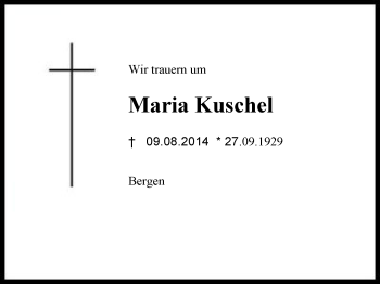 Traueranzeige von Maria Kuschel von Region Chiemgau